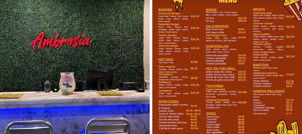 Ambrosia Colombian Artesanal Food Menu